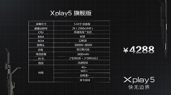 曲面屏6G內(nèi)存，vivo Xplay5發(fā)布3698元起